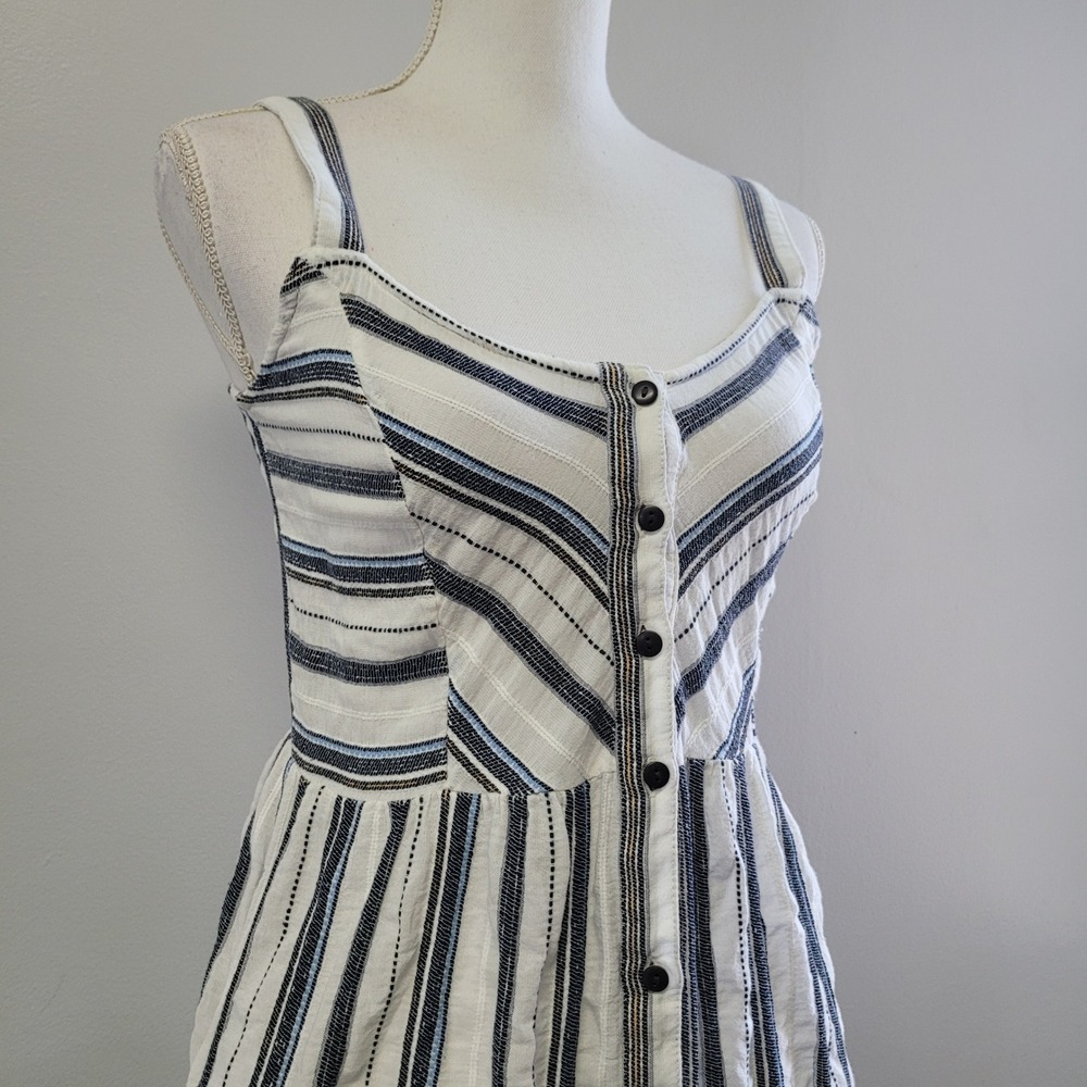 Zara Womens Striped Button Front Midi Dress Blue White Cotton Small